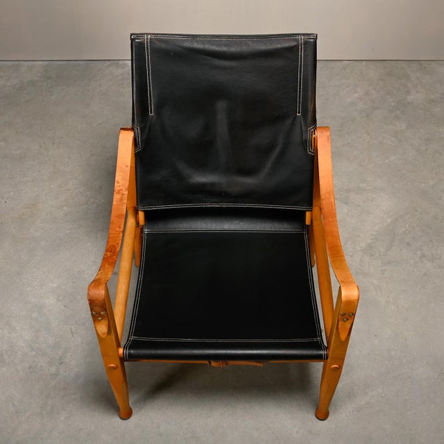 Wood Set of Safari Chairs in Black Leather and Ash by Kaare Klint for Rud Rasmussen For Sale - Image 7 of 18