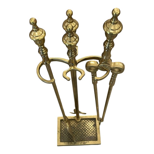 Antique Brass Fireplace Tool Set 4 Pieces Chairish