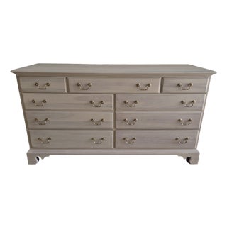 1990s Durham Furniture Co. Custom Finished Solid Cherry Triple Dresser in Weathered Tan With Aged Brass Hardware For Sale