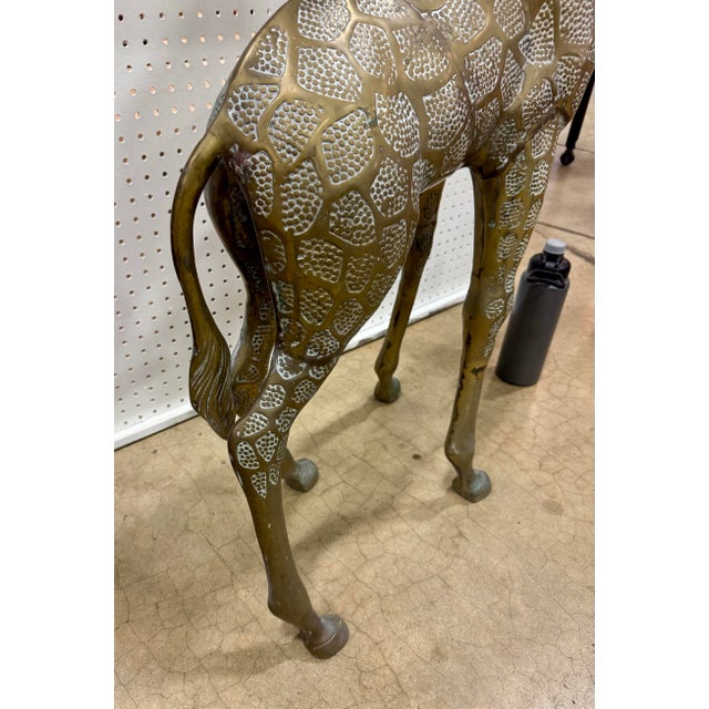 Late 20th Century 54” Vintage Large Heavy Brass Detailed Giraffe Sculpture For Sale In West Palm - Image 6 of 9