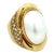 Vintage Italian 18k Gold Mabe Pearl Diamond Bombe Ring, Size 7 For Sale