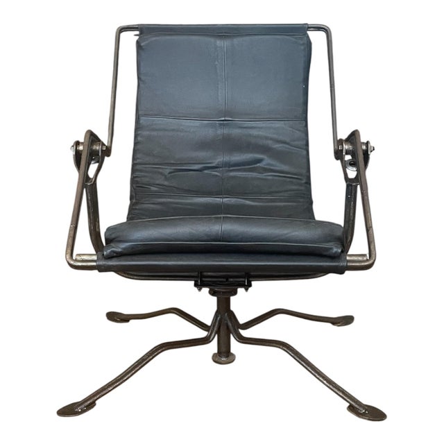 Architectural Motorcycle Leather Rocker Lounge Chair W/Ottoman Attributed to Joshua Height For Sale - Image 9 of 14