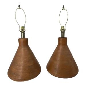 Pair of Faux Wood Mid Century Modern Lamps