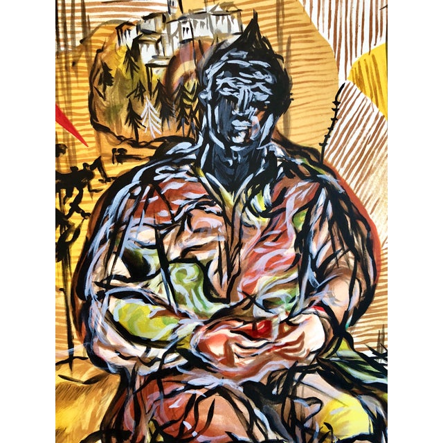 1980s Sandro Chia, Large lithograph Italian Post Modernist Bright Figurative Pop Art Figure w Dog, 1990 For Sale - Image 5 of 6