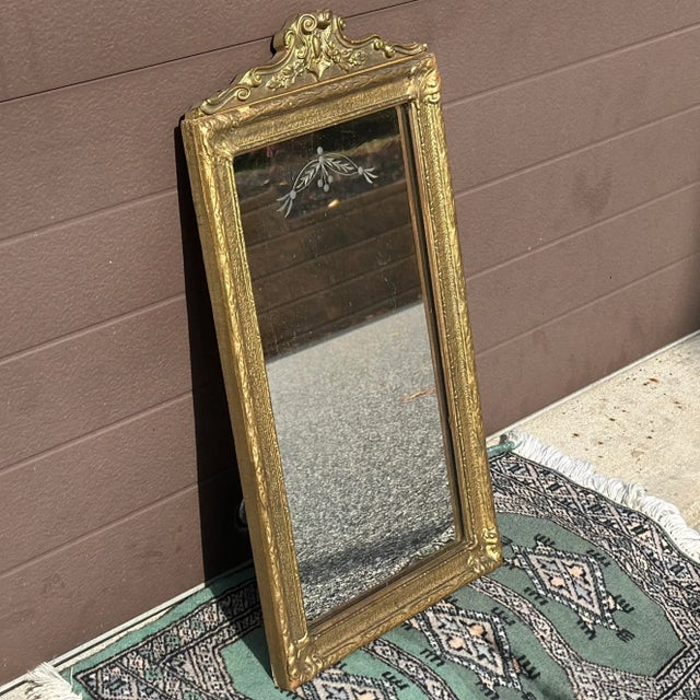 Petite Antique Rococo Etched Wall Mirror For Sale In Philadelphia - Image 6 of 9