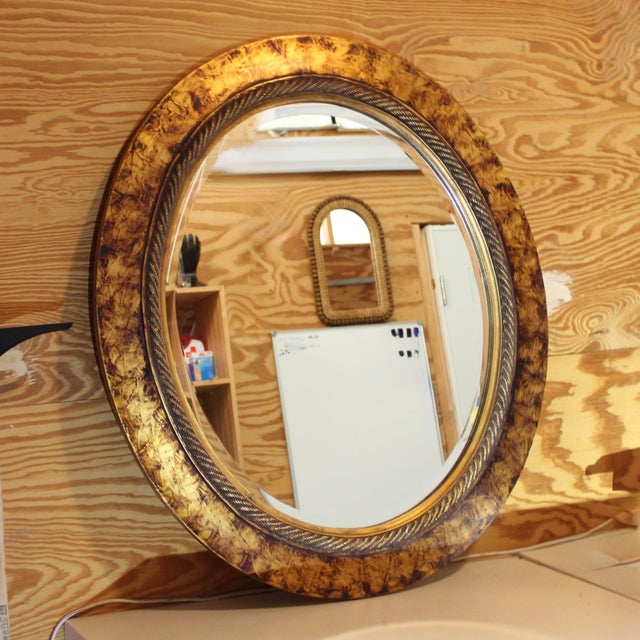 1980s 1980s Oval Wooden Wall Mirror With Painted Faux Tortoise Shell Frame For Sale - Image 5 of 5