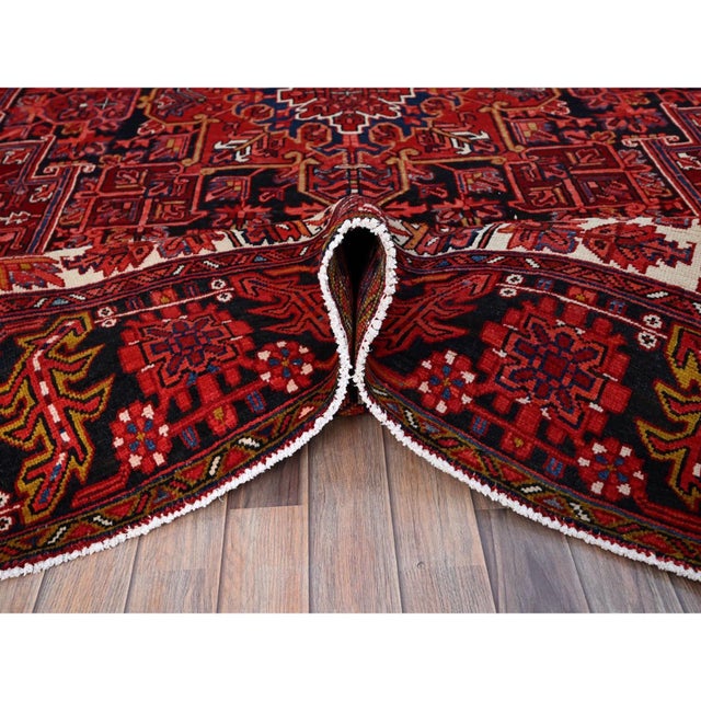 1960 10'x12'8" Fire Brick Red With Asphalt Black Border Vintage Heriz Oriental Rug For Sale - Image 9 of 12