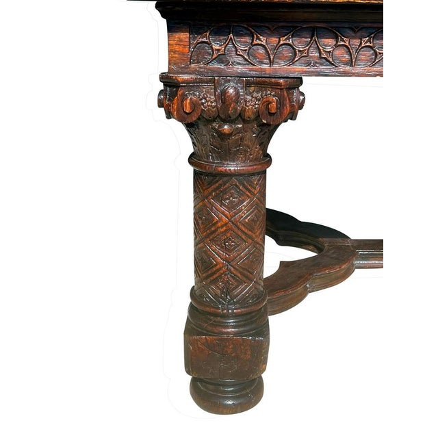 Gothic Revival Oak Draw Leaf Dining Table For Sale In Boston - Image 6 of 16