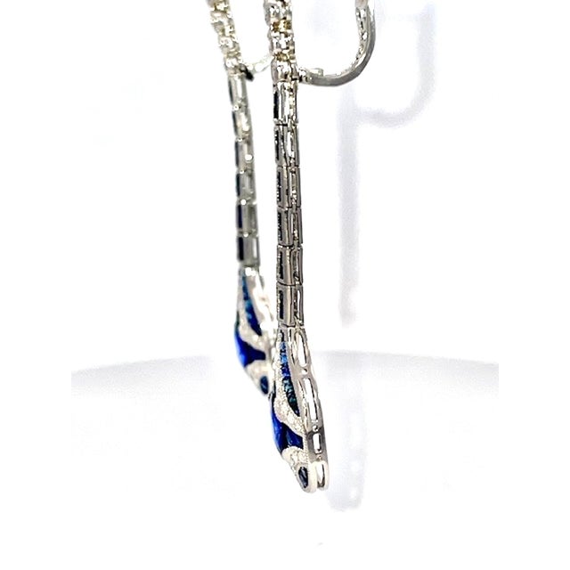 Gemstone 1960s Pair of Art Deco Sapphire and Diamond Drop Earrings For Sale - Image 7 of 10