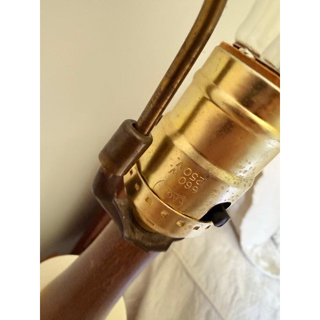 Vintage Mid-Century Danish Modern White Fluted Ceramic & Teak Table Lamp For Sale - Image 11 of 11