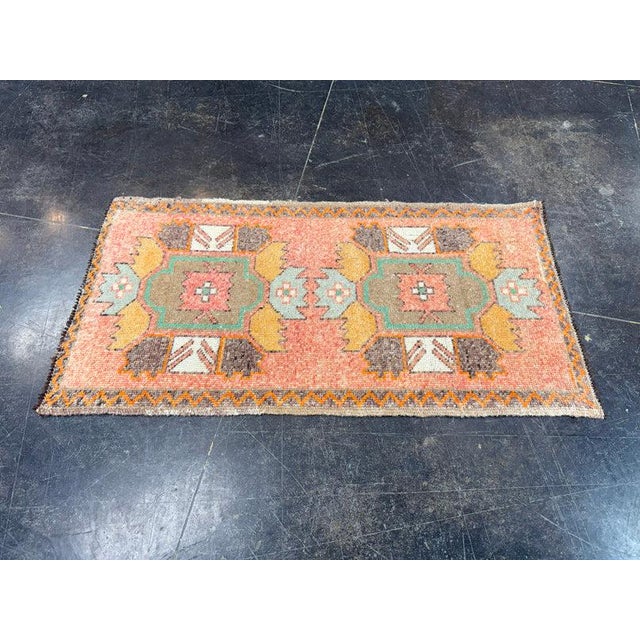 Turkish Turkish Mini Rug Oriental Hand Knotted Vintage Rug 1'10" x 3'7" #17073 For Sale - Image 3 of 8