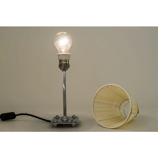 Art Deco Nickel-Plated Brass Table Lamp with Fabric Lampshade, 1920s For Sale - Image 14 of 15