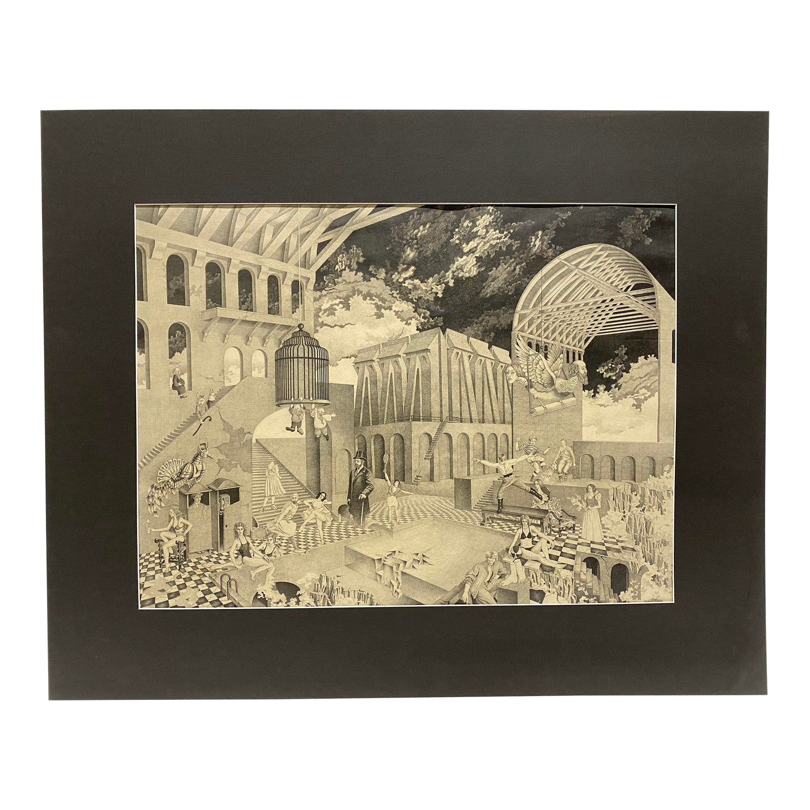 Surrealist Drawing Homage to MC Escher by Peter Vintila | Chairish