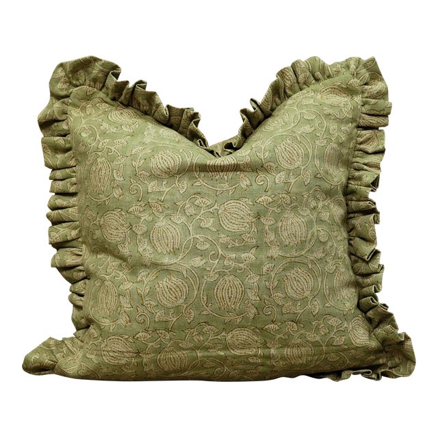 Fabdivine Elegant Handmade Linen Pillow Cover Floral Block Print Design- 20x20 Inch, 6Kamal For Sale