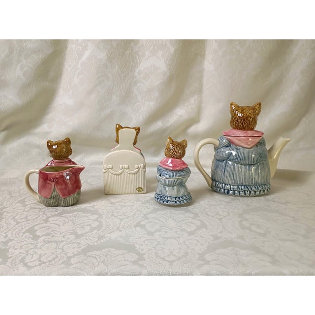 Otagiri Company Cat Tea Set Japanese Otagiri Mrs Whiskers 4 Piece Kitchy Sugar Teapot Creamer Napkin Holder Wind in the Willows Style Quirky Kitchenware For Sale - Image 4 of 17