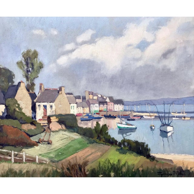 Mid 20th Century Vintage 1950's Oil Painting - Brittany Coastal France by Modern French Impressionist Landscape Artist, Circa 1950 For Sale - Image 5 of 7