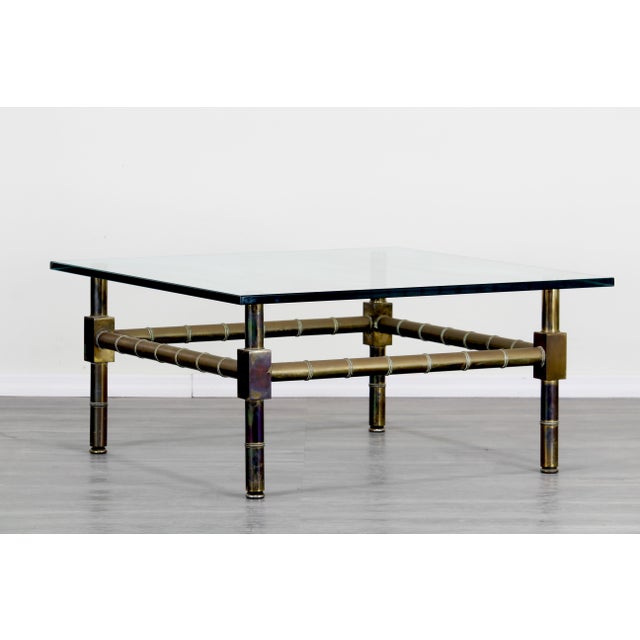 Mastercraft Late 20th Century Mid-Century Brass Coffee Table With Glass Top For Sale - Image 4 of 4