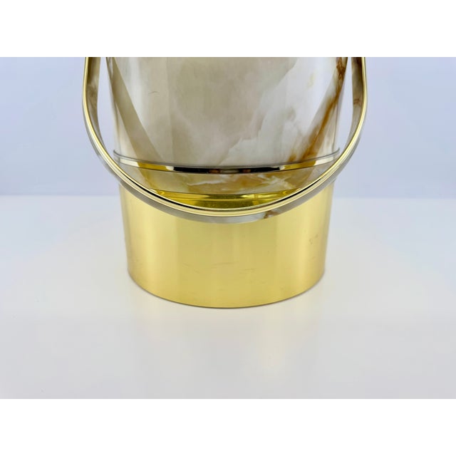 1960s Vintage Mid Century Modern Faux Onyx and Gold Ice Bucket With Handle For Sale - Image 5 of 14