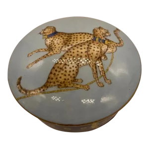 1960s Limoges Porcelaine De Paris "Chasses Royales 2 Cheetah" Lidded Box
