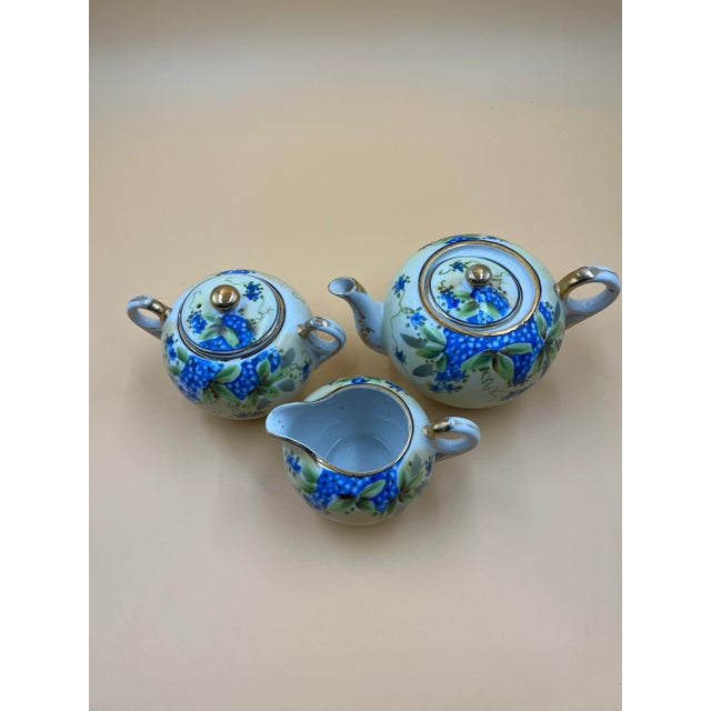 Blue Vintage Nippon Floral Asian Ceramic Tea Set- 3 Pieces For Sale - Image 8 of 12