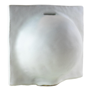 Minimalist White Studio Pottery Vase — Split Sphere Globe Form, Signed