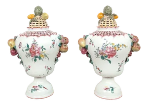 Circa 1960 Large Italian Pottery Covered Jars, a Pair