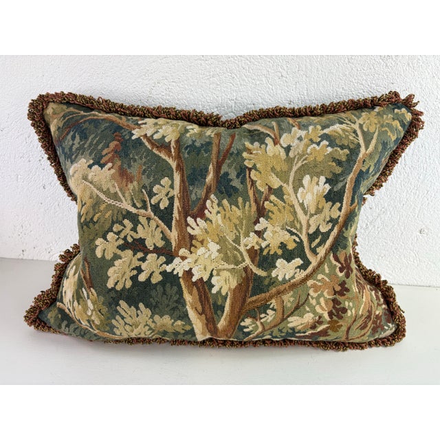 Vintage Hand Woven Aubusson Tapestry Pillow For Sale - Image 4 of 7