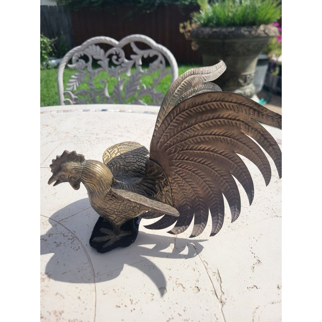 Pair of Vintage Brass Roosters For Sale - Image 10 of 12
