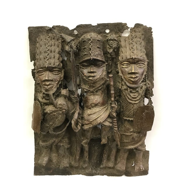 Tribal 1970s Vintage African Tribal Art Large Benin Bronze Plaque For Sale - Image 3 of 12