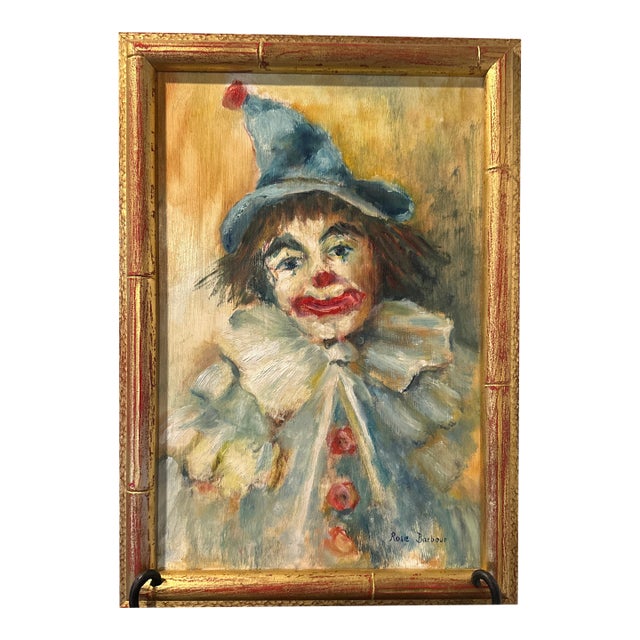 Mid Century Oil on Canvas Depicting a Clown Figure, Signed by Artist Rose Barbour For Sale