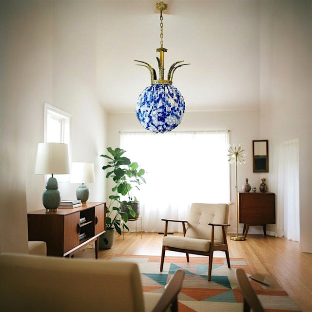 Large Portuguese Regency Style Blue Glass Crowned Chandelier attributed to Marinha Grande, 1970s For Sale - Image 4 of 14