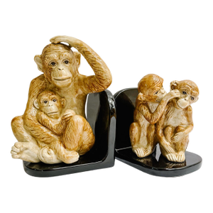 1986 Vintage Fitz and Floyd Ceramic Monkey Bookends - A Pair