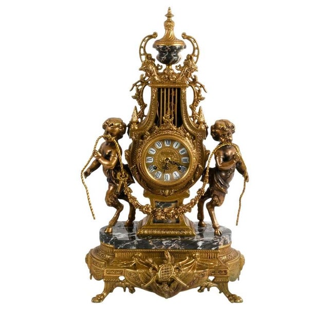 Imperial Italian Brevettato Gilt Bronze Mantel Clock Garniture Set With Candelabra For Sale - Image 4 of 13
