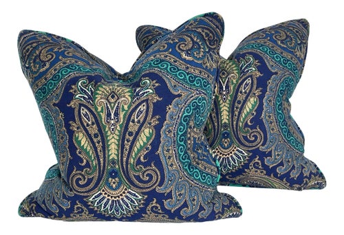 Design Legacy Indigo Paisley Decorative Pillows a Pair