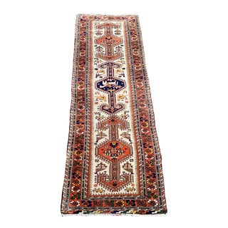 Vintage Persian Hand Knotted Wool Hamadan Runner Rug For Sale