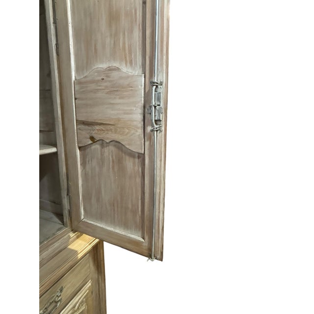 French Provincial Bleached Oak Buffet À Deux Corps Cabinet With Carved Fruit Basket Doors For Sale - Image 11 of 12