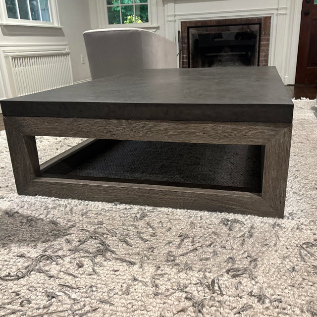 Restoration Hardware Restoration Hardware Concrete and Wood Coffee Table For Sale - Image 4 of 5