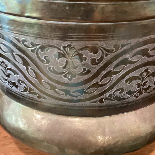 Vintage Handmade Moroccan Style Large Primitive Metalware Brass Cachepot/Bucket For Sale - Image 10 of 12