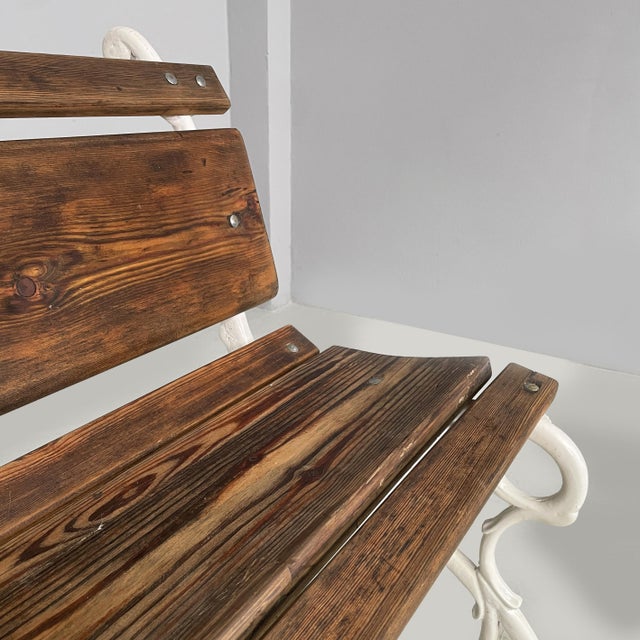 1930s Art Deco Italian Wooden and White Cast Iron Bench, 1930s For Sale - Image 5 of 14