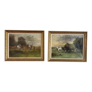 John Hutchinson Antique British Oil Paintings Framed Pair For Sale