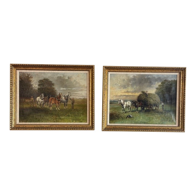 John Hutchinson Antique British Oil Paintings Framed Pair For Sale
