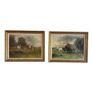 John Hutchinson Antique British Oil Paintings Framed Pair