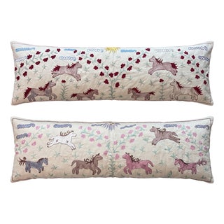Pony Suzani Lumbar Pillow Cover 18'' X 52'' - Set of Two For Sale