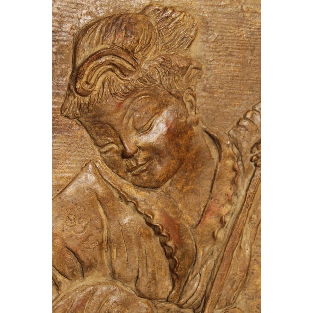 Chinese Musician Trio Large Carved Wall Relief Sculpture For Sale - Image 9 of 13
