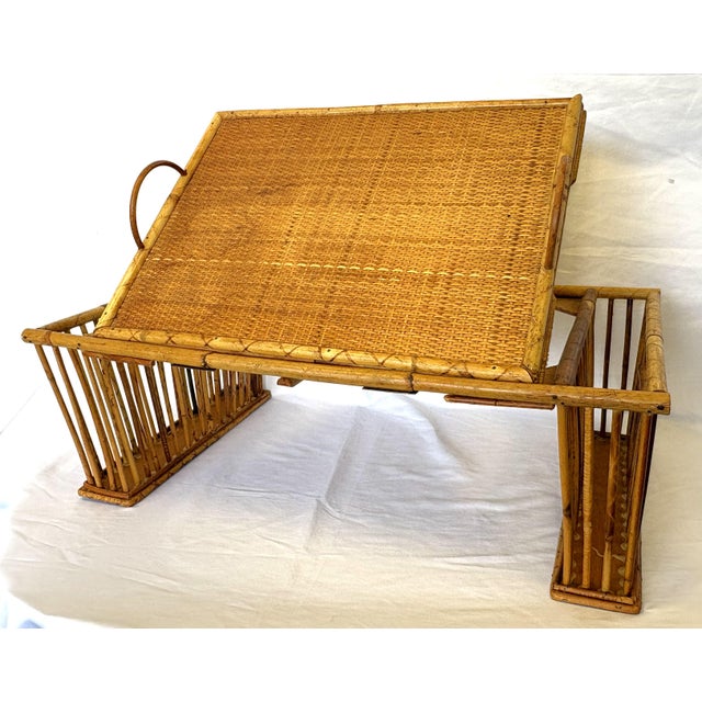 Boho Chic 1970's Bamboo Bedroom Tilt Top Tray Table Made in Hong Kong For Sale - Image 3 of 17