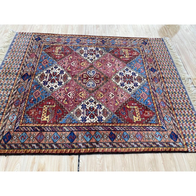 Red Berry Red Kazak Medallion Handmade Wool Rug 5x7 For Sale - Image 8 of 13