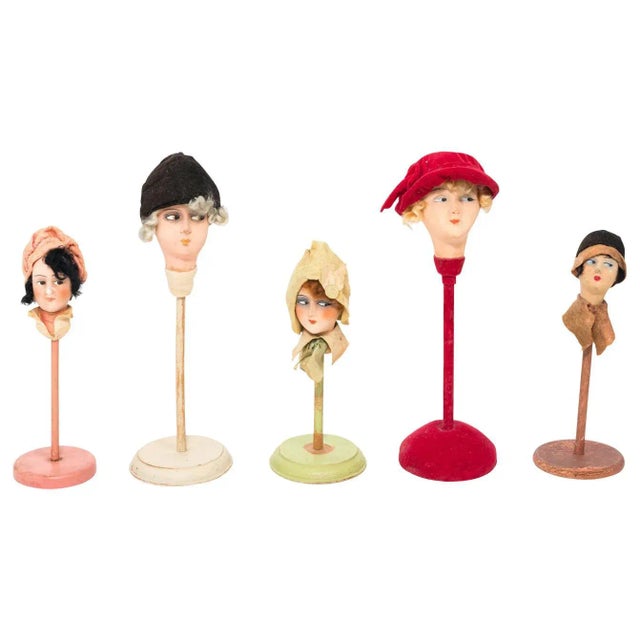 Set of Five Papier Mache Flapper Hat Stands For Sale - Image 12 of 12
