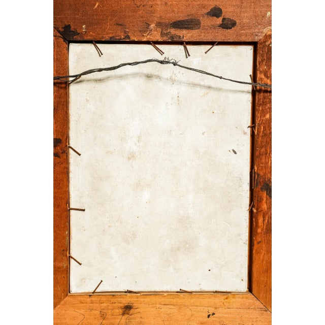Art Nouveau Maiden Antique German Porcelain Tile Painting Carved Wood Frame For Sale - Image 15 of 15