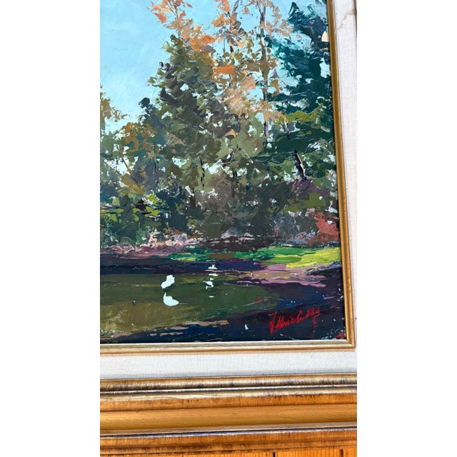 Vintage Landscape Oil Painting on Board. In vintage wood frame.
