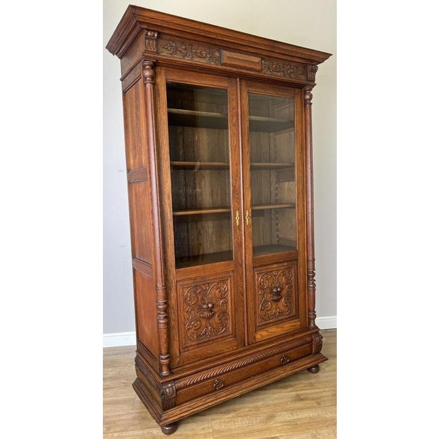 Antique French Glazed Oak Display Bookcase For Sale - Image 14 of 14